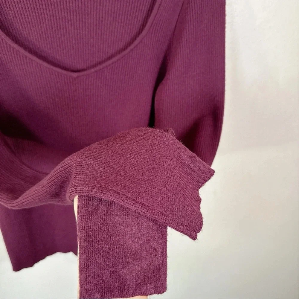 Halogen Womens Size 1X Ribbed Heart Neck Soft Long Sleeve Sweater
